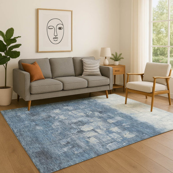 HomeRoots 5' X 8' Navy Blue & Ivory Abstract Area Rug - Washable, UV Protected, Perfect for Families & Pets! 718462