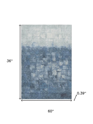 HomeRoots 5' X 8' Navy Blue & Ivory Abstract Area Rug - Washable, UV Protected, Perfect for Families & Pets! 718462