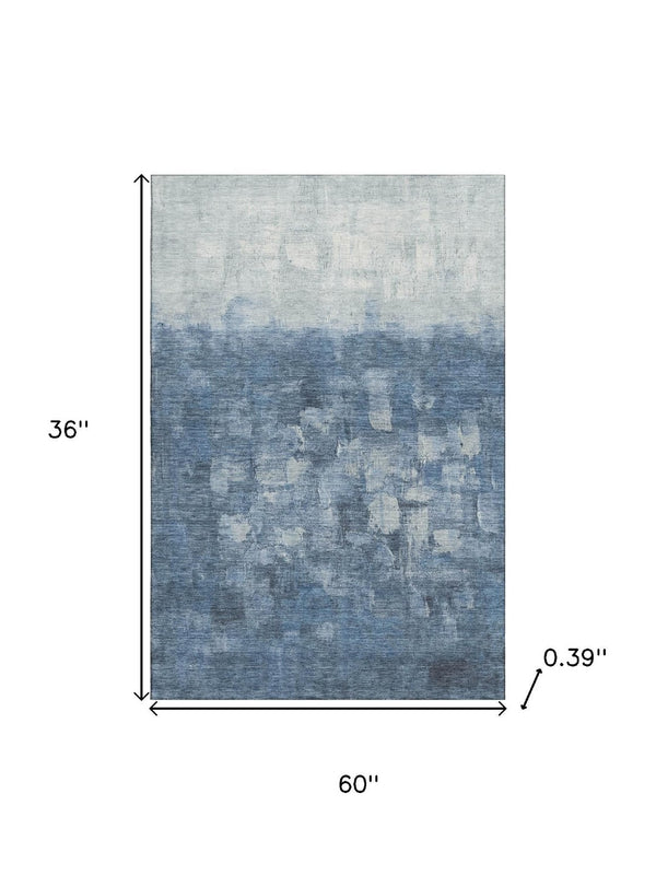 HomeRoots 5' X 8' Navy Blue & Ivory Abstract Area Rug - Washable, UV Protected, Perfect for Families & Pets! 718462