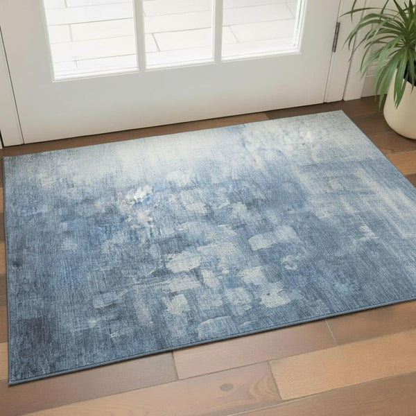 HomeRoots 5' X 8' Navy Blue & Ivory Abstract Area Rug - Washable, UV Protected, Perfect for Families & Pets! 718462