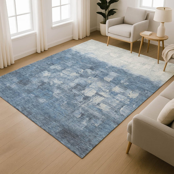 HomeRoots 5' X 8' Navy Blue & Ivory Abstract Area Rug - Washable, UV Protected, Perfect for Families & Pets! 718462