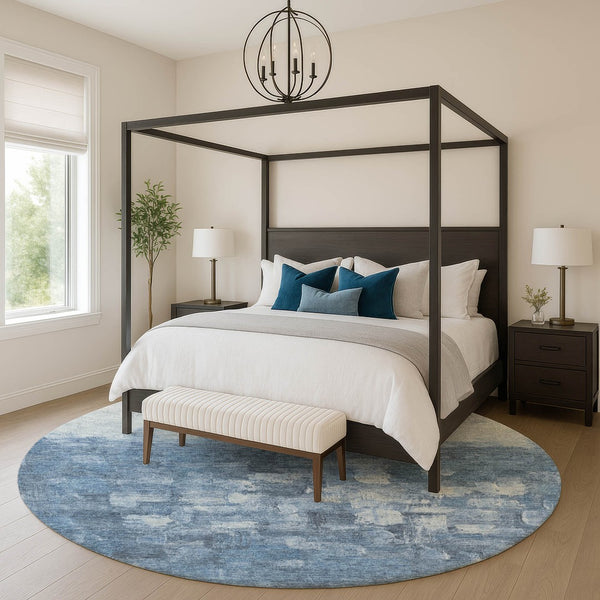 HomeRoots 8' X 10' Stylish Navy Blue & Ivory Abstract Area Rug - Washable, UV Protected, Stain Resistant Comfort 718464