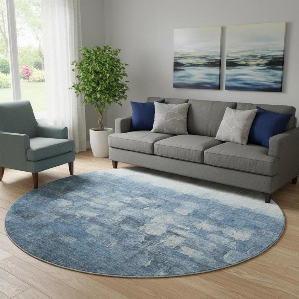 HomeRoots 8' X 10' Stylish Navy Blue & Ivory Abstract Area Rug - Washable, UV Protected, Stain Resistant Comfort 718464