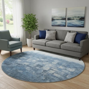 HomeRoots 8' X 10' Stylish Navy Blue & Ivory Abstract Area Rug - Washable, UV Protected, Stain Resistant Comfort 718464