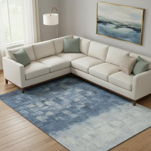 HomeRoots 9' X 12' Navy Blue & Ivory Abstract Area Rug - Washable, Durable, UV Protected for High-Traffic Homes 718465
