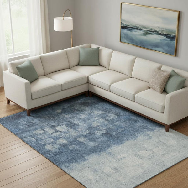 HomeRoots 9' X 12' Navy Blue & Ivory Abstract Area Rug - Washable, Durable, UV Protected for High-Traffic Homes 718465