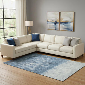 HomeRoots 10' X 14' Navy Blue & Ivory Abstract Area Rug - Washable, UV Protected, Durable & Non-Slip Design 718466