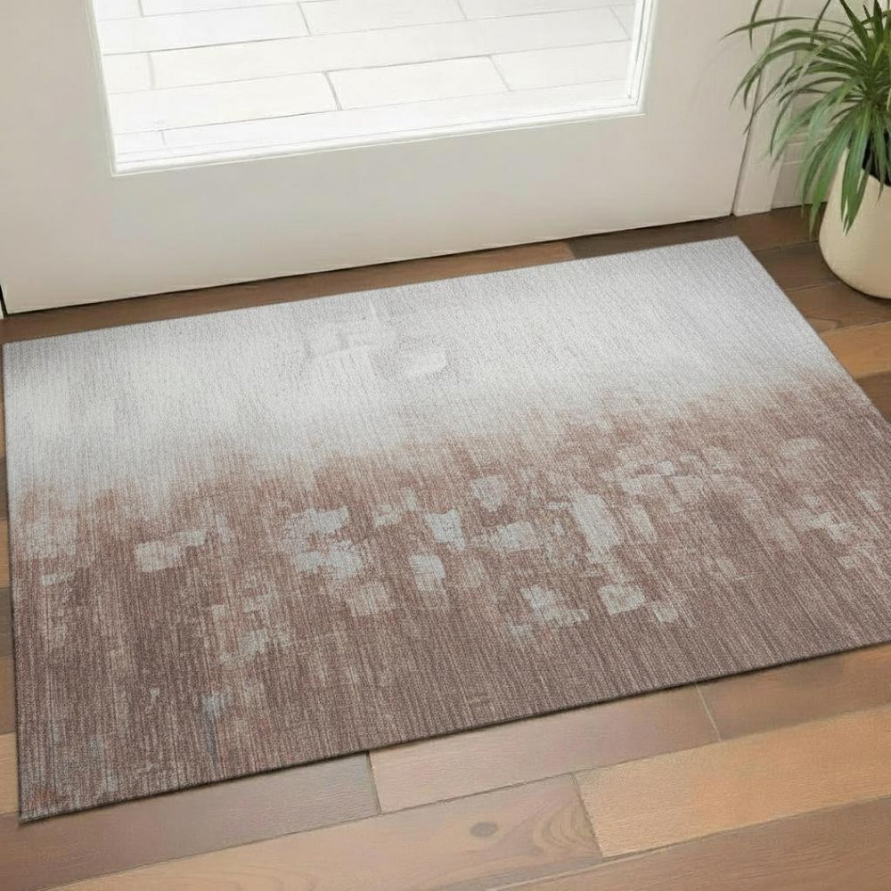 HomeRoots 5' X 8' Modern Rust and Silver Abstract Area Rug - Machine Washable, UV Protected, Non-Slip Backing 718468