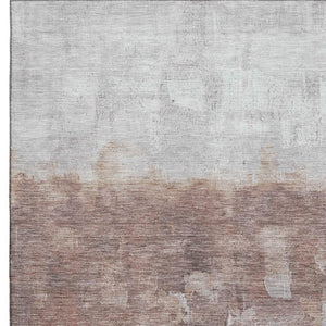 HomeRoots 8' Modern Rust and Silver Abstract Washable Round Rug with UV Protection for Busy Homes & Patios 718469