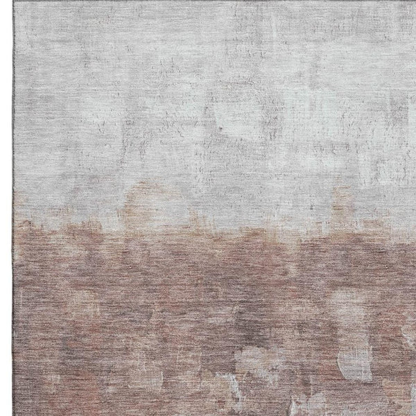 HomeRoots 8' Modern Rust and Silver Abstract Washable Round Rug with UV Protection for Busy Homes & Patios 718469