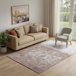 HomeRoots 8' Modern Rust and Silver Abstract Washable Round Rug with UV Protection for Busy Homes & Patios 718469