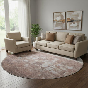 HomeRoots 8' X 10' Washable Rust & Silver Abstract Area Rug with UV Protection for High-Traffic Spaces 718470