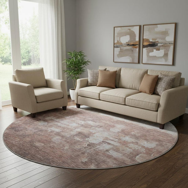 HomeRoots 8' X 10' Washable Rust & Silver Abstract Area Rug with UV Protection for High-Traffic Spaces 718470