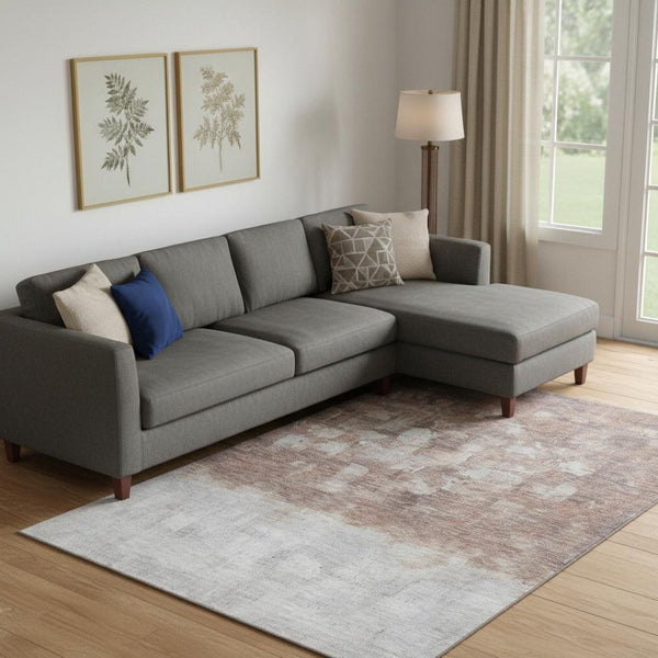 HomeRoots 9' X 12' Modern Rust and Silver Abstract Area Rug - Washable, UV-Protected, Durable, Stylish Design 718471