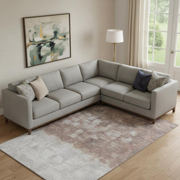 HomeRoots 10' X 14' Contemporary Rust and Silver Abstract Area Rug - Durable, Washable, UV Protected Design 718472