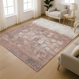 HomeRoots 10' X 14' Contemporary Rust and Silver Abstract Area Rug - Durable, Washable, UV Protected Design 718472