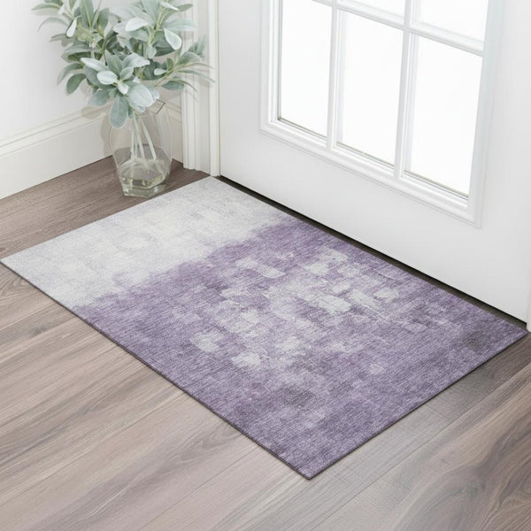 HomeRoots 5' X 8' Stylish Purple and Ivory Abstract Washable Area Rug with UV Protection for Modern Homes 718474