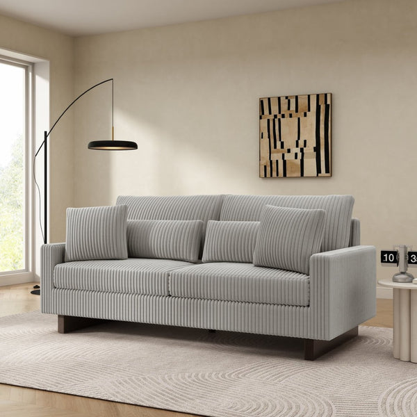 English Elm Modern Corduroy Upholstered Loveseat Sofa with Pocket Springs and Four Accent Pillows Grey N763S000040E