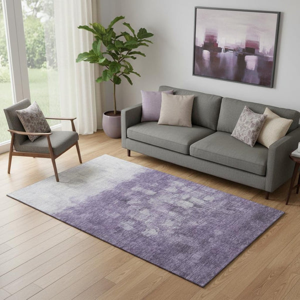 HomeRoots 8' Purple and Ivory Abstract Washable Round Rug with UV Protection - Durable, Stylish, and Safe! 718475
