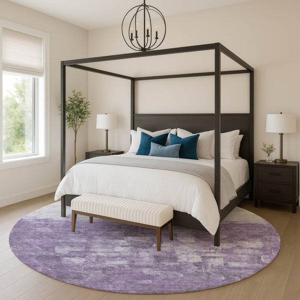 HomeRoots 8' X 10' Abstract Purple and Ivory Washable Area Rug with UV Protection for Modern Homes 718476