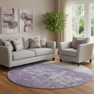 HomeRoots 8' X 10' Abstract Purple and Ivory Washable Area Rug with UV Protection for Modern Homes 718476