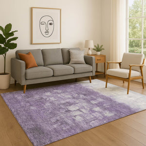HomeRoots 9' X 12' Purple and Ivory Abstract Area Rug - Washable, UV-Protected, Soft, and Stylish for High-Traffic Rooms 718477