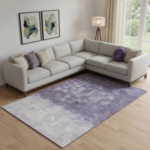 HomeRoots 9' X 12' Purple and Ivory Abstract Area Rug - Washable, UV-Protected, Soft, and Stylish for High-Traffic Rooms 718477
