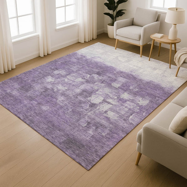 HomeRoots 10' X 14' Purple and Ivory Abstract Area Rug - Washable, UV Protected, Durable for High Traffic Spaces 718478