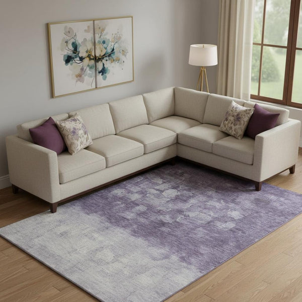 HomeRoots 10' X 14' Purple and Ivory Abstract Area Rug - Washable, UV Protected, Durable for High Traffic Spaces 718478