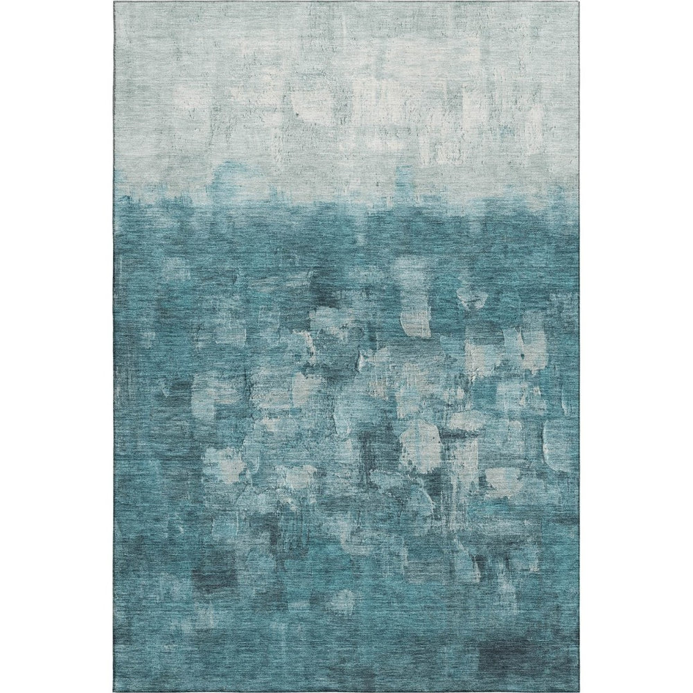 HomeRoots 5' Teal and Ivory Abstract Washable Area Rug – UV Protected, Stain Resistant, Durable for High Traffic 718480