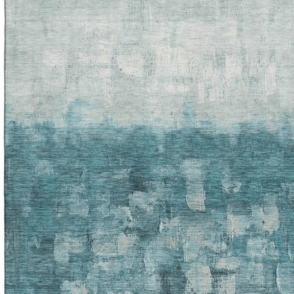 HomeRoots 5' Teal and Ivory Abstract Washable Area Rug – UV Protected, Stain Resistant, Durable for High Traffic 718480