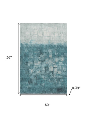 HomeRoots 5' Teal and Ivory Abstract Washable Area Rug – UV Protected, Stain Resistant, Durable for High Traffic 718480