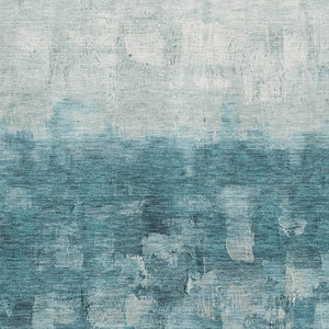 HomeRoots 8' Teal and Ivory Abstract Round Rug - Washable, UV Protected, Stain Resistant for Busy Homes 718481