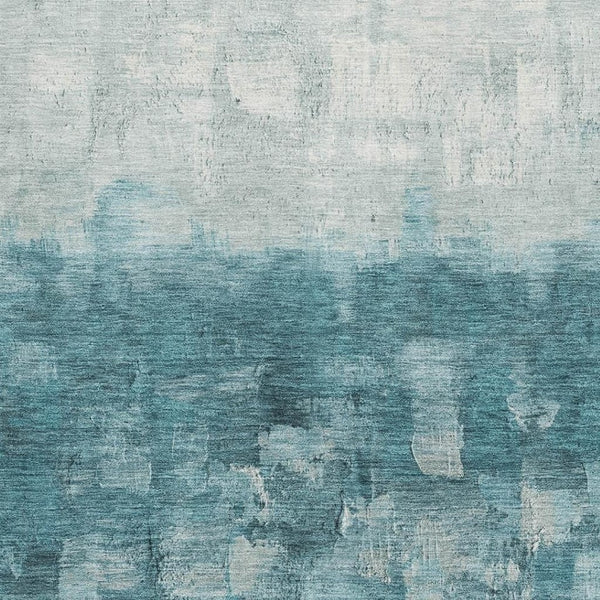 HomeRoots 8' Teal and Ivory Abstract Round Rug - Washable, UV Protected, Stain Resistant for Busy Homes 718481