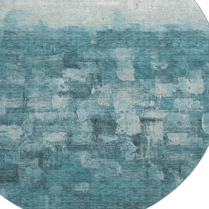 HomeRoots 8' X 10' Teal and Ivory Abstract Washable Area Rug – UV Protected, Stain-Resistant, Durable Design 718482