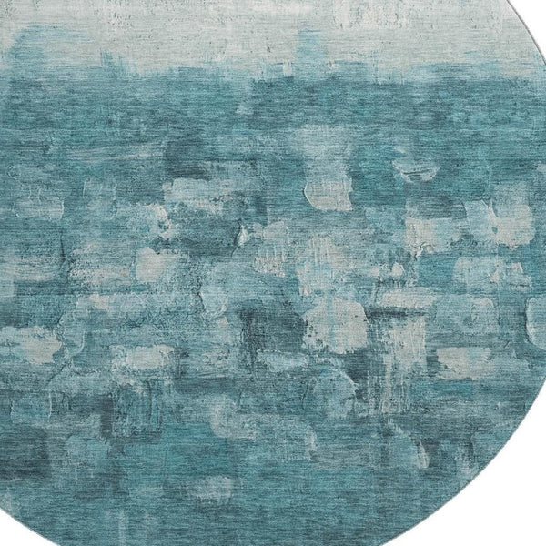 HomeRoots 8' X 10' Teal and Ivory Abstract Washable Area Rug – UV Protected, Stain-Resistant, Durable Design 718482