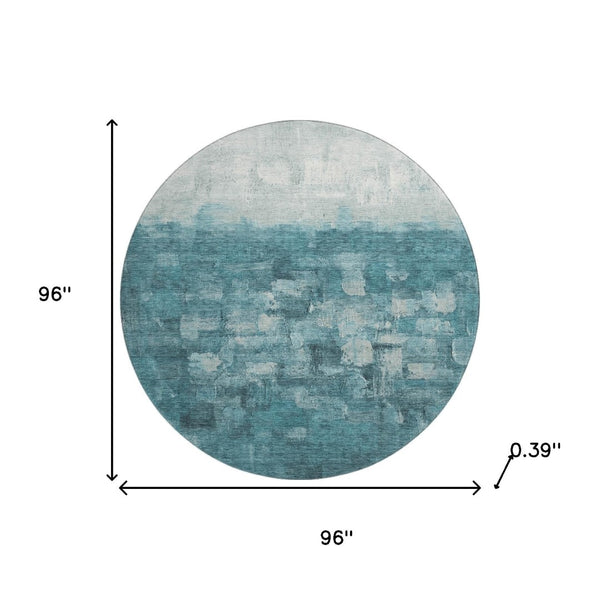 HomeRoots 8' X 10' Teal and Ivory Abstract Washable Area Rug – UV Protected, Stain-Resistant, Durable Design 718482