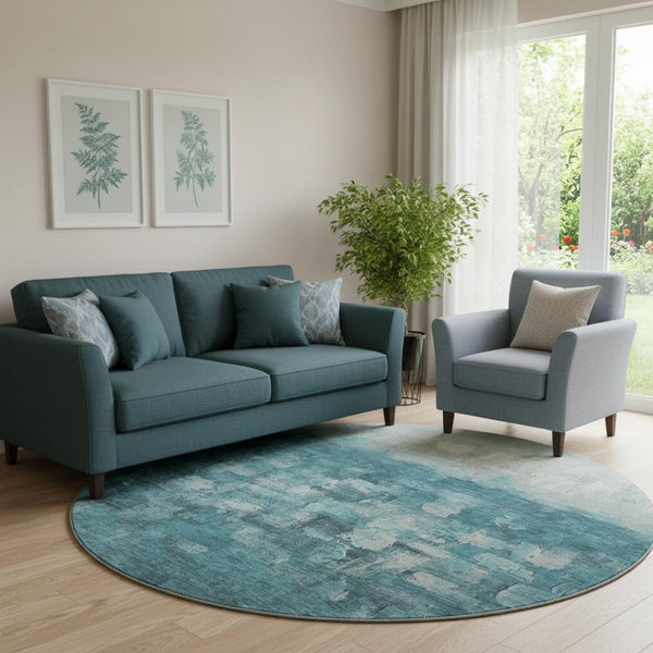 HomeRoots 8' X 10' Teal and Ivory Abstract Washable Area Rug – UV Protected, Stain-Resistant, Durable Design 718482