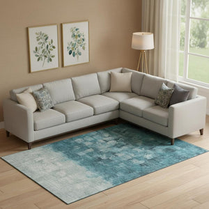 HomeRoots 9' X 12' Teal and Ivory Abstract Area Rug - Washable, UV Protected, Stylish for High-Traffic Spaces 718483