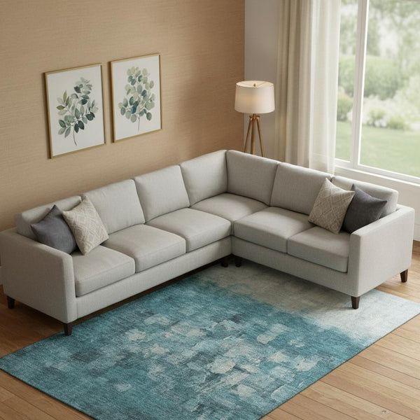 HomeRoots 10' X 14' Teal And Ivory Abstract Area Rug - Washable, UV-Protected, Perfect for High-Traffic Spaces! 718484