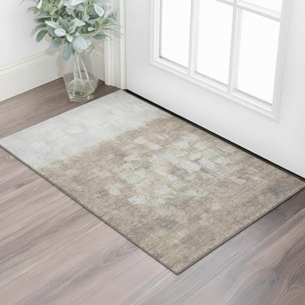 HomeRoots 5' X 8' Taupe And Ivory Abstract Area Rug - Durable, Washable, UV-Protected, Pet-Friendly Design 718486