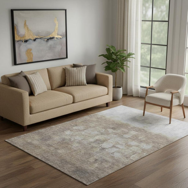 HomeRoots 8' Taupe and Ivory Abstract Washable Round Rug – Modern, Durable, and UV-Protected for Stylish Homes 718487