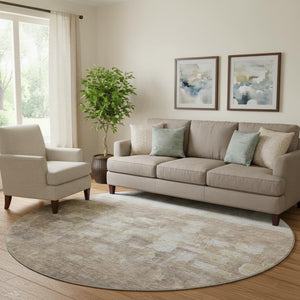 HomeRoots 8' X 10' Durable Taupe & Ivory Abstract Area Rug - Washable, UV Protected, Family-Friendly Style! 718488
