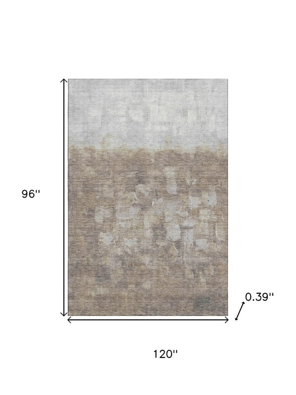 HomeRoots 9' X 12' Abstract Taupe & Ivory Area Rug - Washable, UV-Protected, Durable for Active Households 718489