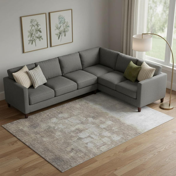 HomeRoots 9' X 12' Abstract Taupe & Ivory Area Rug - Washable, UV-Protected, Durable for Active Households 718489