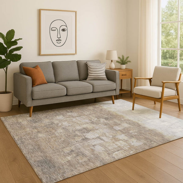 HomeRoots 10' X 14' Taupe & Ivory Abstract Area Rug - Washable, UV Protected, Durable for High-Traffic Spaces 718490