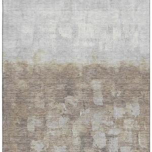 HomeRoots 10' X 14' Taupe & Ivory Abstract Area Rug - Washable, UV Protected, Durable for High-Traffic Spaces 718490