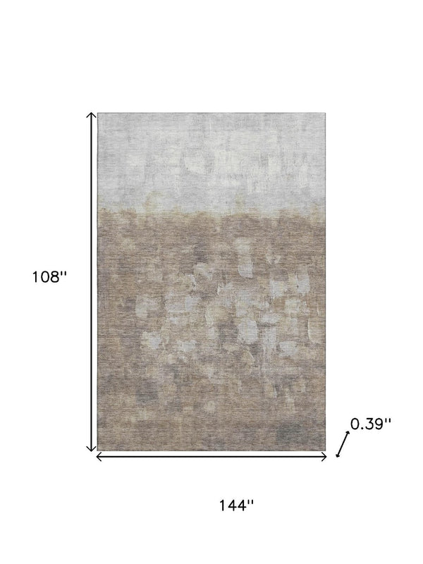 HomeRoots 10' X 14' Taupe & Ivory Abstract Area Rug - Washable, UV Protected, Durable for High-Traffic Spaces 718490