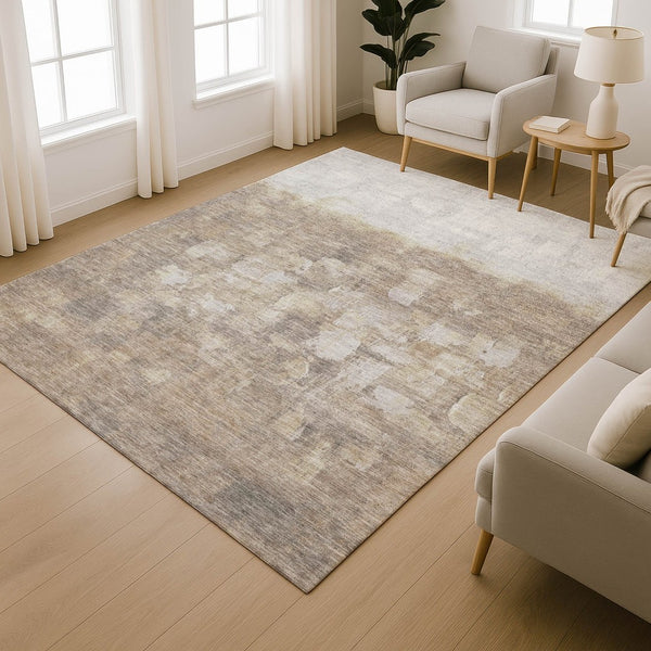 HomeRoots 10' X 14' Taupe & Ivory Abstract Area Rug - Washable, UV Protected, Durable for High-Traffic Spaces 718490