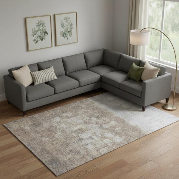 HomeRoots 10' X 14' Taupe & Ivory Abstract Area Rug - Washable, UV Protected, Durable for High-Traffic Spaces 718490